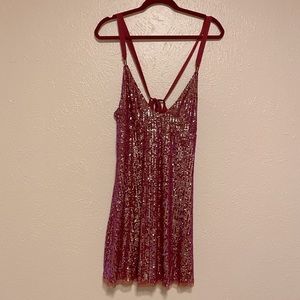 Intimately by Free People Red Sequin Slip Dress sz M